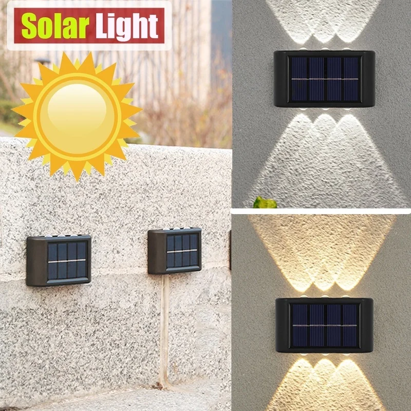 Double Head LED Wall Light Street For Dusk to Dawn Sensor Waterproof External Floor Lamp Mounted Dual Sided Solar Courtyard Wash