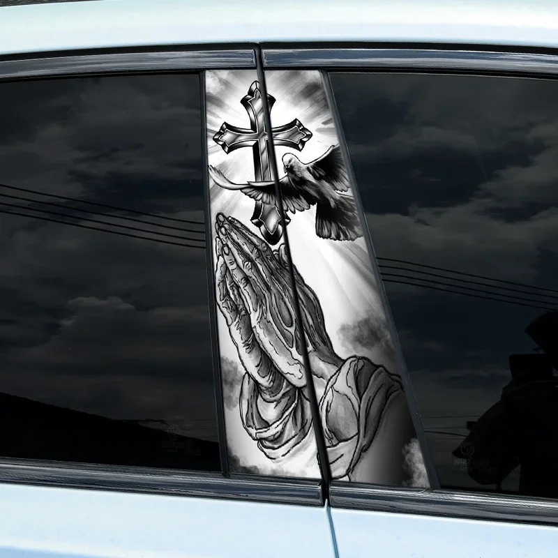 Christian Cross Design Car Sticker - 2 Pieces! Waterproof B-Pillar Trim, Ideal for Scratch Covering & Sunscreen on Door Pillar.