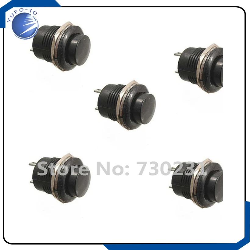 Free Shipping 5Pcs Black Momentary Button Switch Installing Hole 16mm R13-507 3A 125V hym