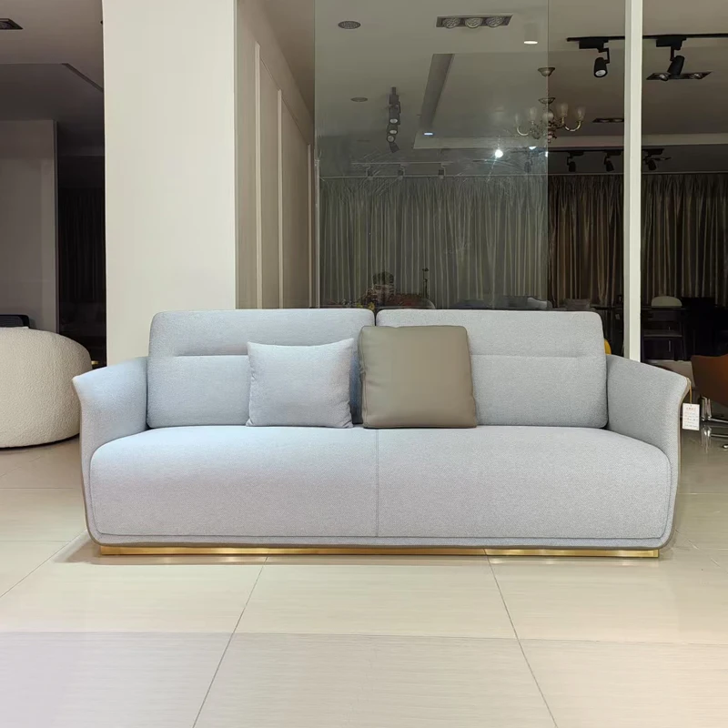 Modern Simple Design Long Sofa Stainless Steel Legs Microfiber Fabric Couch for Hotels Apartment Malls Villas Bedrooms