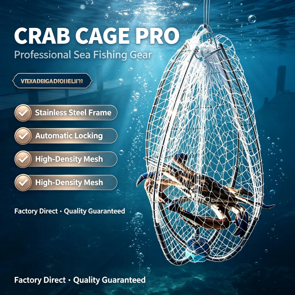 2 PCS Portable Folding Heavy-Duty Crab Cage Trap Multiple Sizes 50cm 60cm Collapsible Fishing Crab Net Crab Pot for Fishing