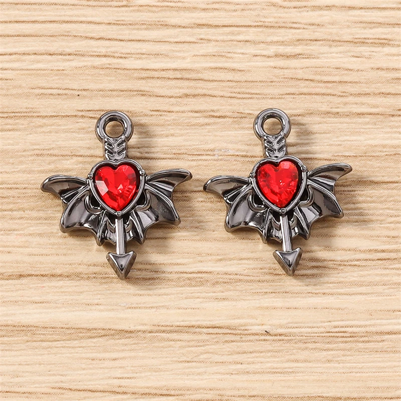 5 Stück 15 x 17 mm niedliche Kristall-Metall-Herz-Flügel-Charms-Anhänger für die Herstellung von Halsketten, Ohrringen, Armbändern, DIY-Handwerk, Schmuckzubehör – Detail 17