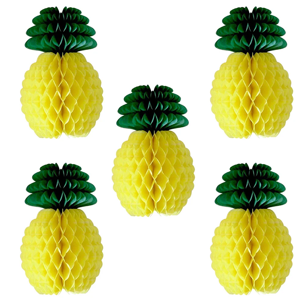 

5 Pcs Pineapple Honeycomb Balls Decor Party Favors Decorate Yellow Paper Supplies