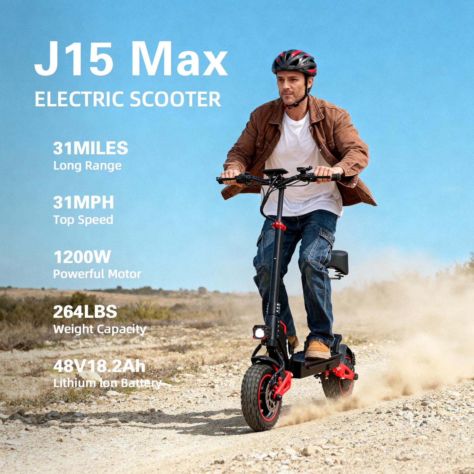 FREEBOY J15 MAX Electric Scooter, Aluminum Alloy Body, 48V 18.2Ah Battery, Adult Urban Commuting Electric Scooter, 1600W Motor, Front and Rear Dual Shock Absorbers, 11‑Inch Off‑Road Tires, Foldable Electric Scooter
