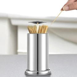 Push-push Toothpick Holder Automatic Poppet Lid Stainless Steel Toothpick Holder Dustproof Toothpick Holder Jar