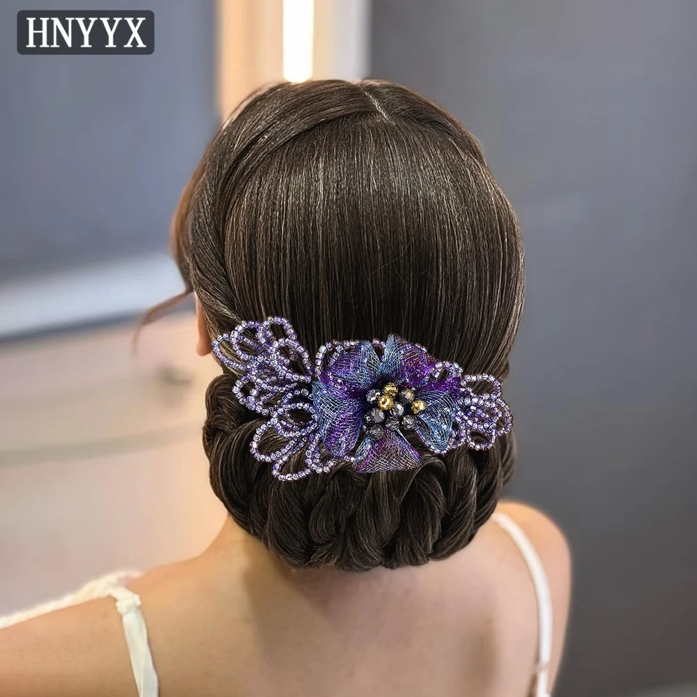 HNYYX-Pinza de pelo con cuentas azules Vintage para mujer, accesorios para el cabello para vestido de graduación, Clip de Primavera de cadena suave de malla, elegante, hecho a mano, Sideclip A211