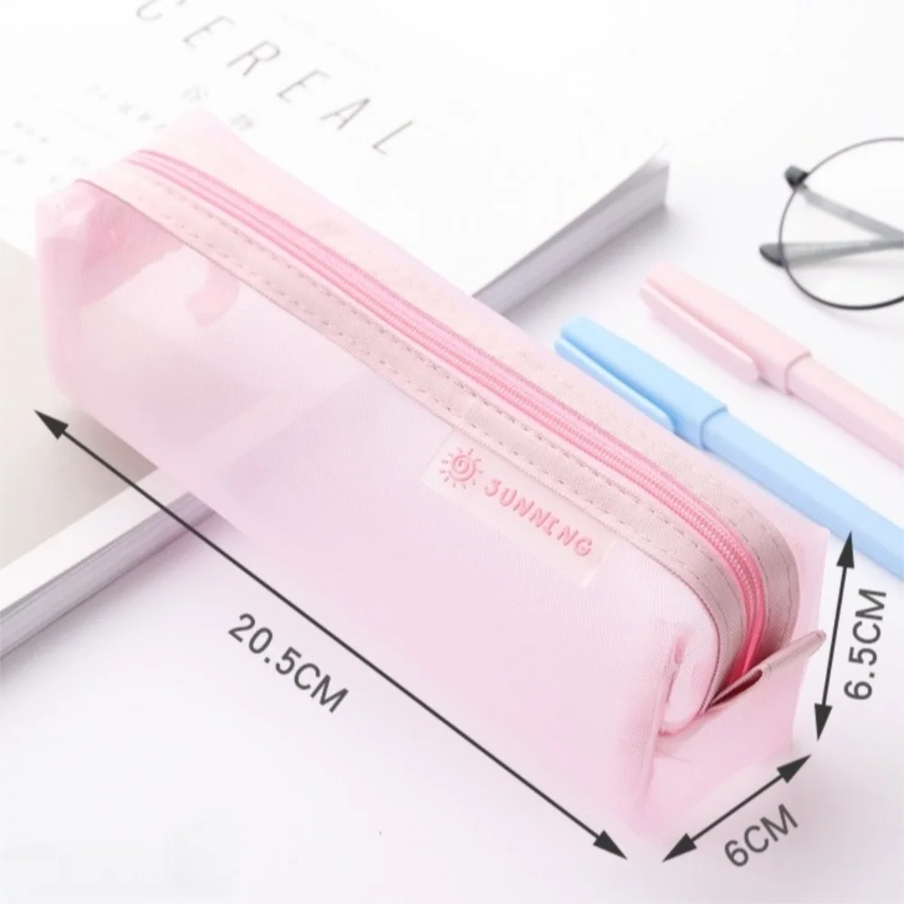 Portable Translucent Mesh Pencil Bag Storage Bag Multicolor Stationery Bag Large Capacity Stationery Storage Bag Study Supplies