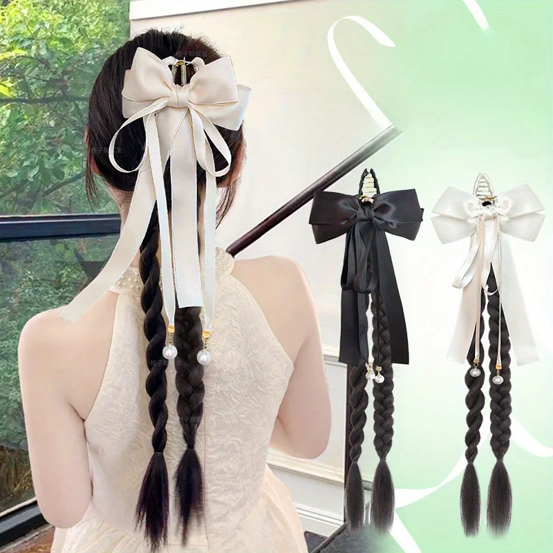 

Искусственные косы для женщин, двойной хвост с заколкой-бантом, длинная витая коса, натуральная коса в стиле боксерской прически и высокий хвост