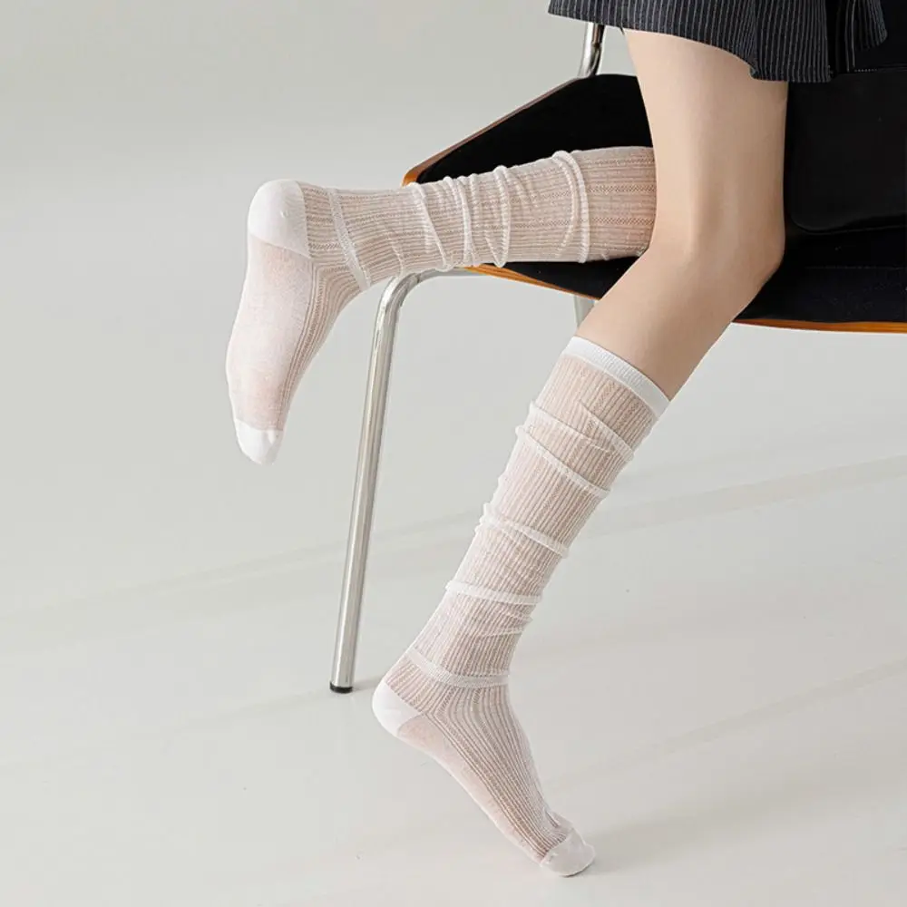 ロリータ JK カーフメッシュソックス 無地 バンチングソックス ミッドチューブストッキング 和風 通気性 カーフロングソックス レディース ガールズ
