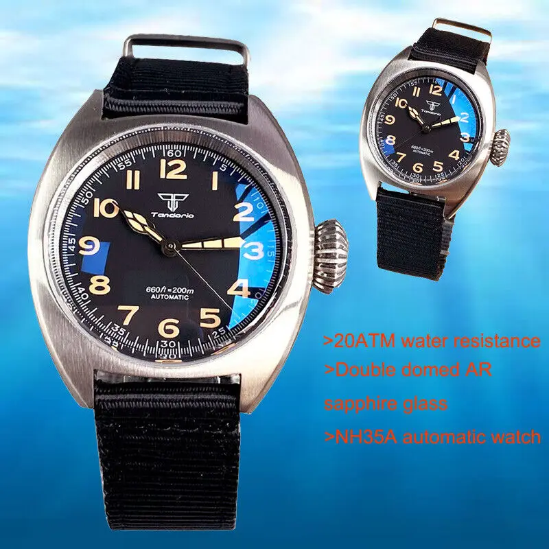 

20ATM Diver Tandorio 36mm Small Military Japan NH35A PT5000 Automatic Brushed Men Watch Double Domed AR Sapphire Glass Luminous