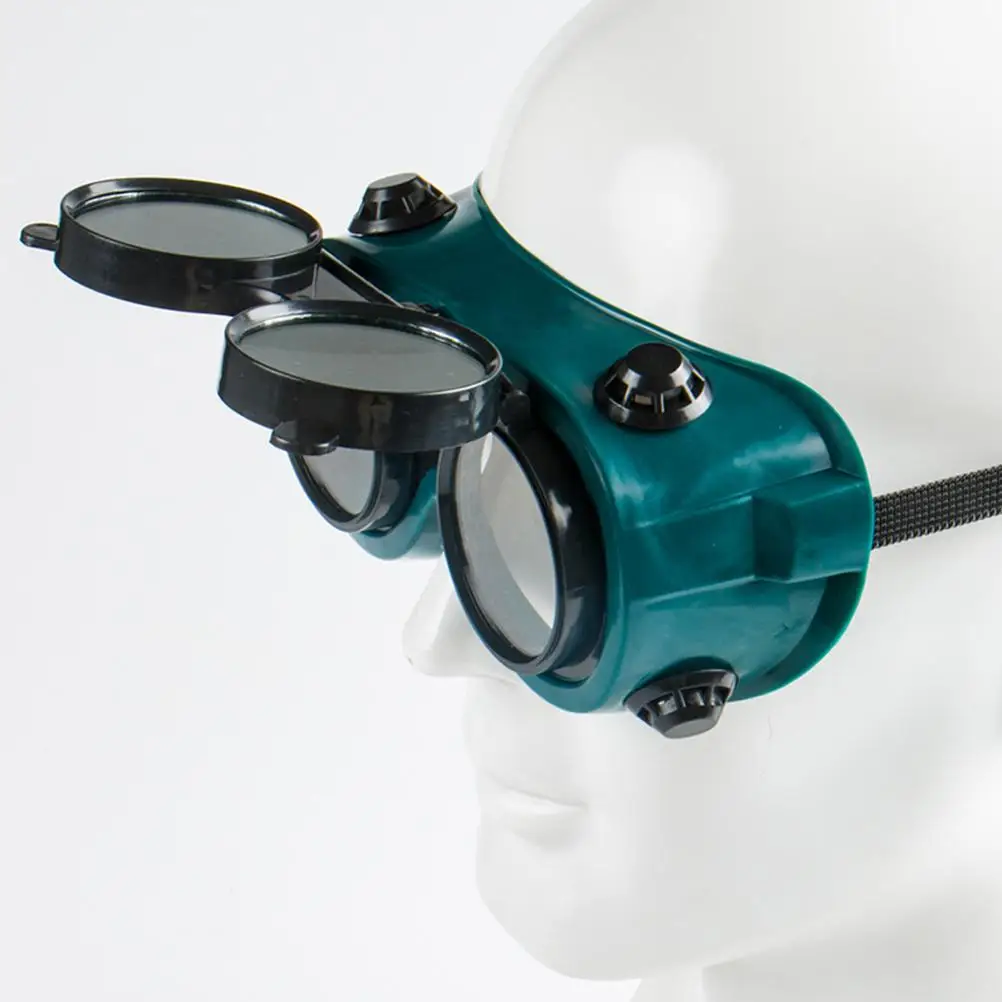 Flip Up Welding Goggles Tinted Lens Anti Scratch Coating Adjustable Headband Soft Frame Ventilated Design Strong Light