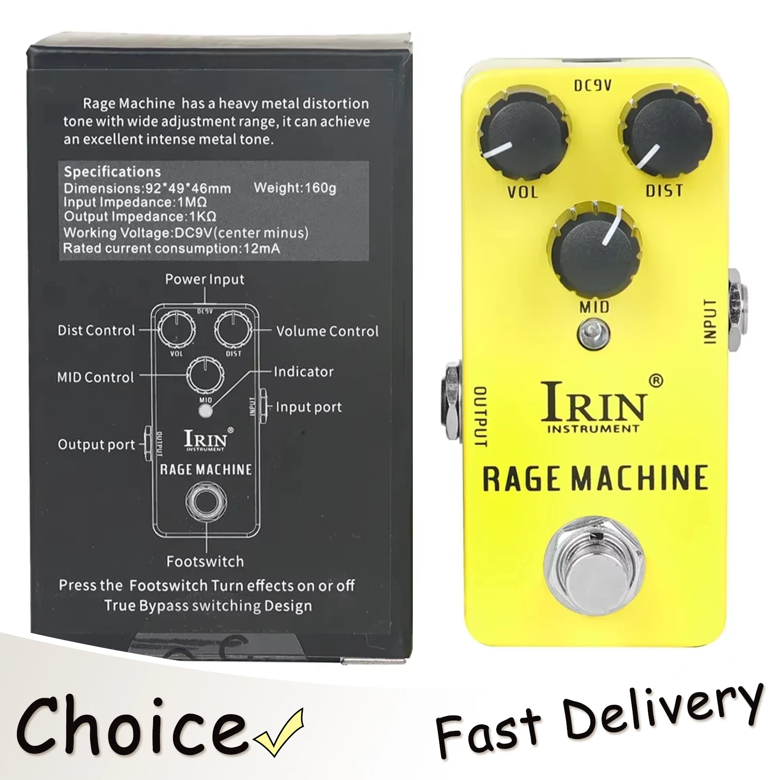 

Электрогитарная педаль эффектов IRIN Rage Machine: дисторшн для хэви-метала, эффект тон-эффекта, True Bypass, RS-16, аксессуары для гитары