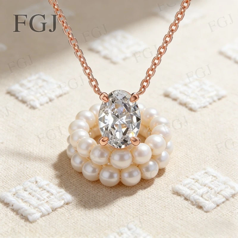 

925 Sterling Silver 4-Claw Pendant Necklace Moissanite Oval 5x7mm-8x10mm D Color Minimalist Style Jewelry For Women Wedding Gift