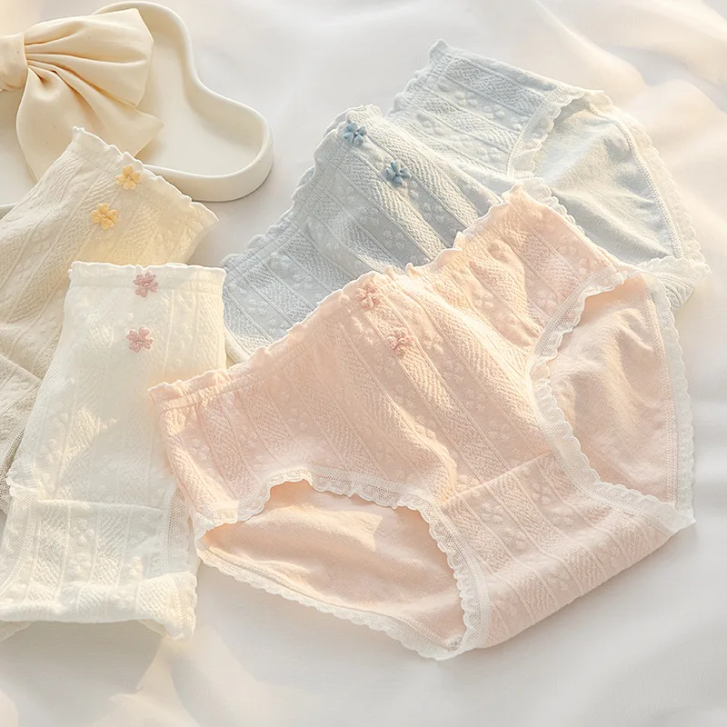 1/5PCS M-XL Damenunterwäsche, süße, bequeme Slips für Mädchen, mittelhohe Taille, nahtlose Unterhosen, modische Blumen-Slips, Damen-Dessous