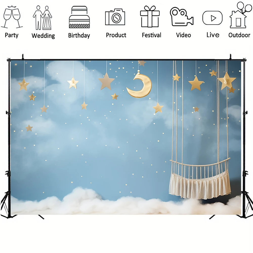 Newborn Portrait Backdrop Stars Moon Clouds balloon Kids 1st Birthday Party Cake Smash Decor Photography Background Baby Shower