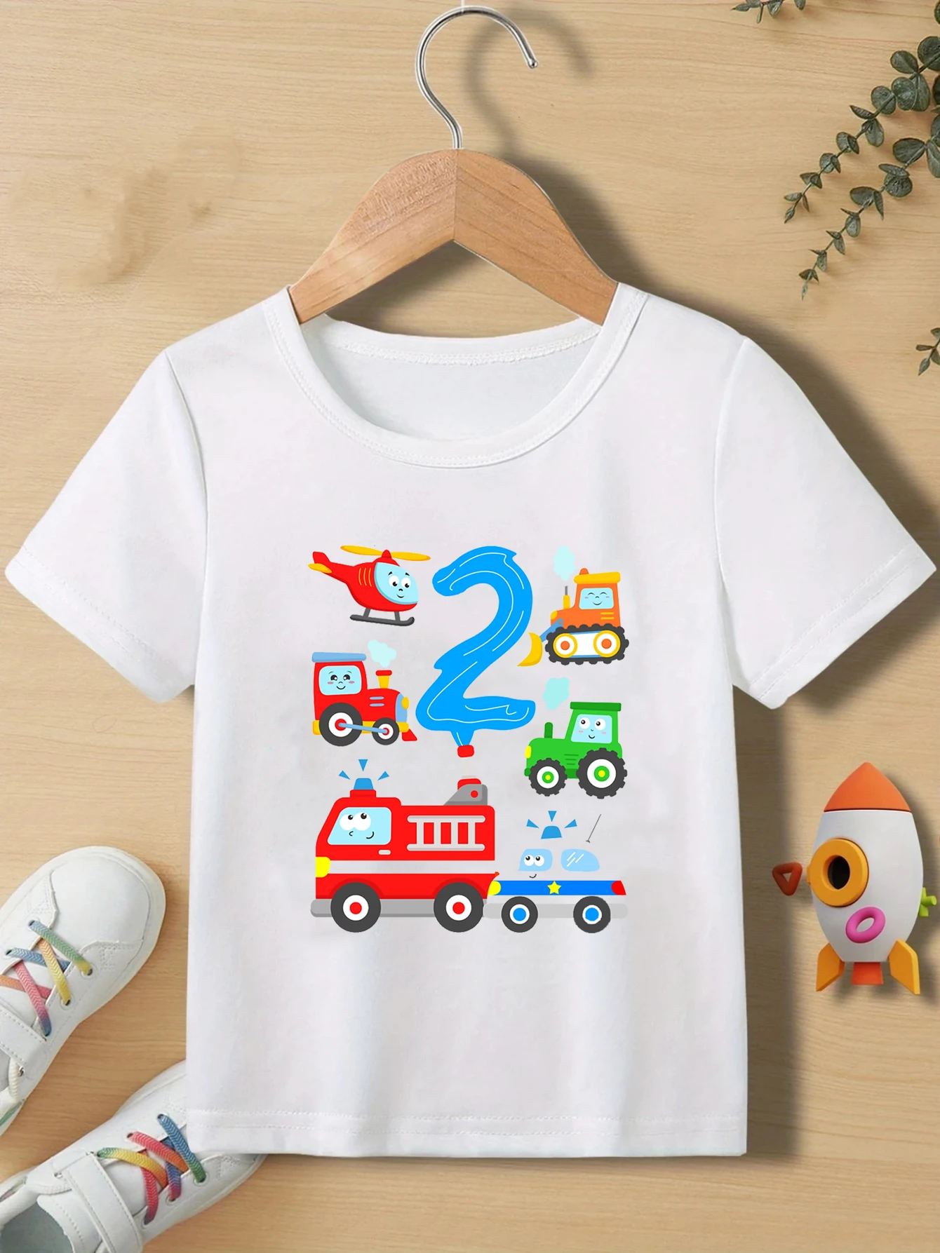 2nd 3th Birthday Car Tractor Airplane Pattern Printed T-shirt for Boys Summer Harajuku kids Clothing Summer Birthday Gift Tshirt