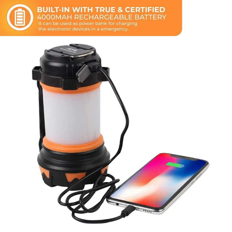 Lanterna de acampamento recarregável 3600 capacidade power bank lanterna de acampamento à prova dwaterproof água led portátil lâmpada de acampamento tocha luz do flash