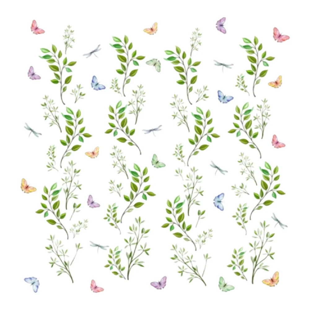 Multi-Sheet PVC Window Clings with Continuous Vine Butterfly and Dragonfly Narrative for Seamless Glass Coverage