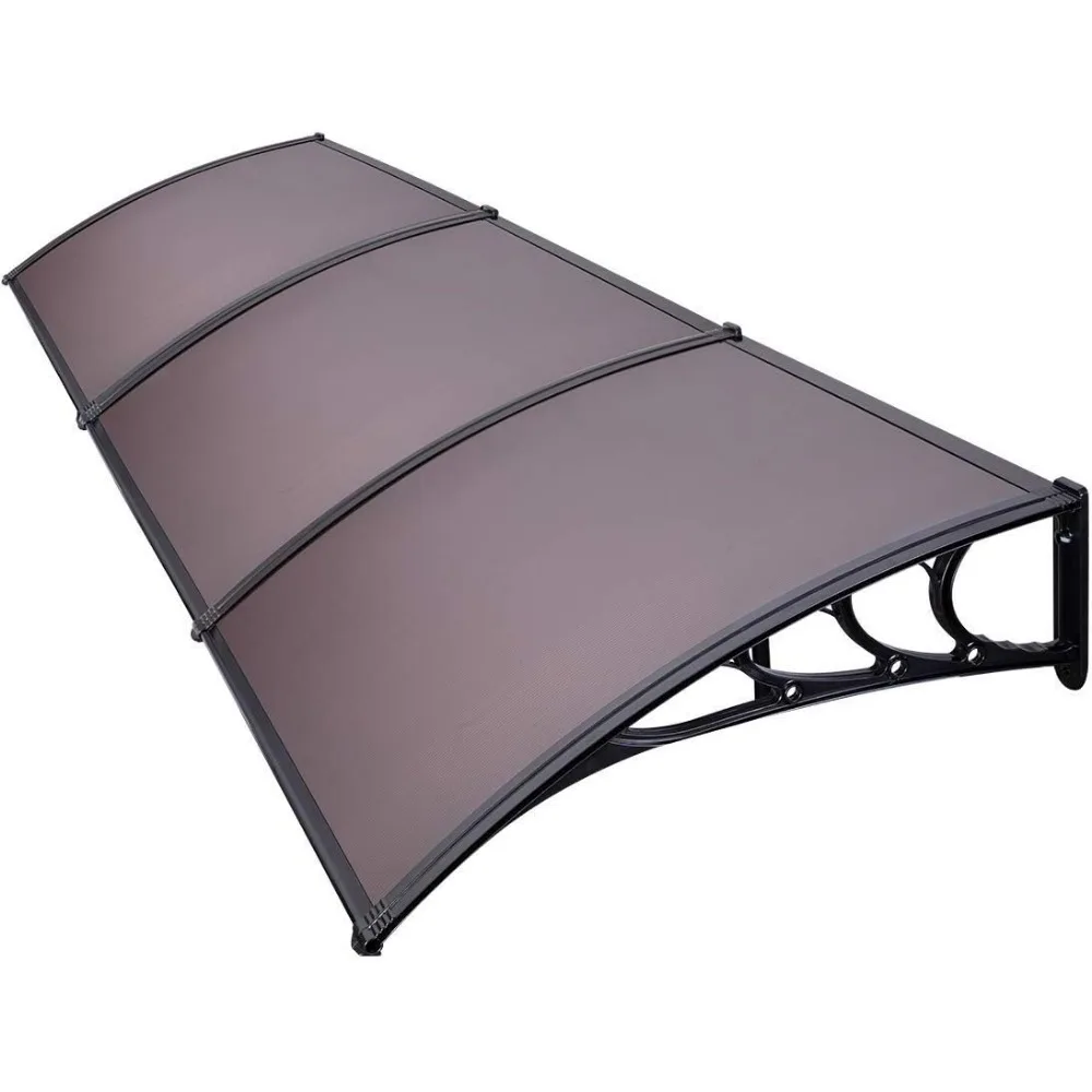 Toldo de policarbonato para puerta y ventana, toldo marrón con soporte negro de 40x120 pulgadas