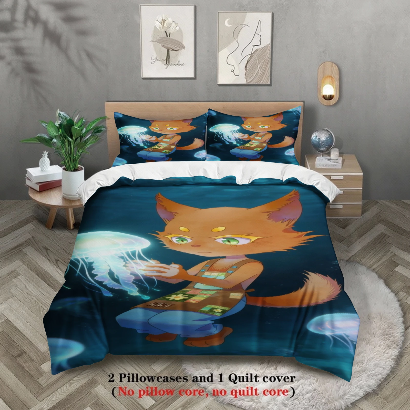 Boys Bedding Set Softville Cozy Town Cute Fern the Quilt Fox With Duvet Cover & Pillowcase For Children's Bedroom Decor