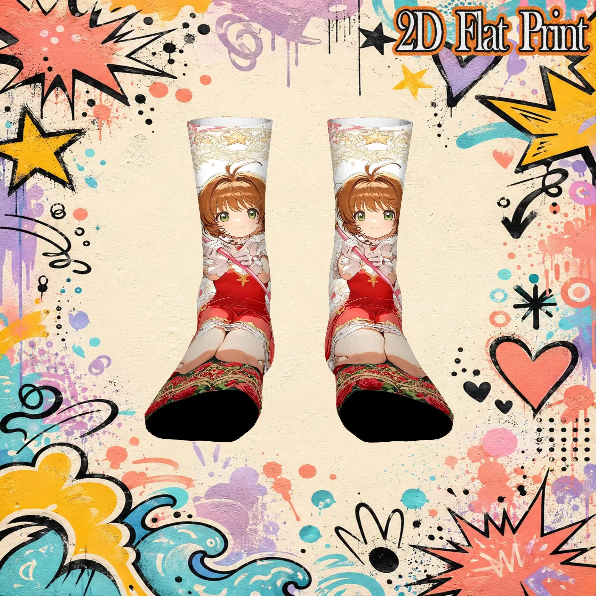 Autumn Winter Vintage Anime Cardcaptor Sakura Crazy Men's compression Socks Unisex  Funny Crew Sock