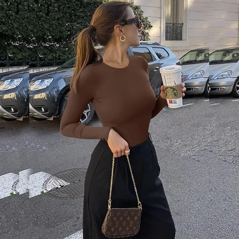 GUUDIA سلس كم طويل ارتداءها ملابس داخلية طاقم الرقبة محدد شكل الجسم دعوى البطن تحكم ثونغ قمصان سليم صالح المشكل القمم #3