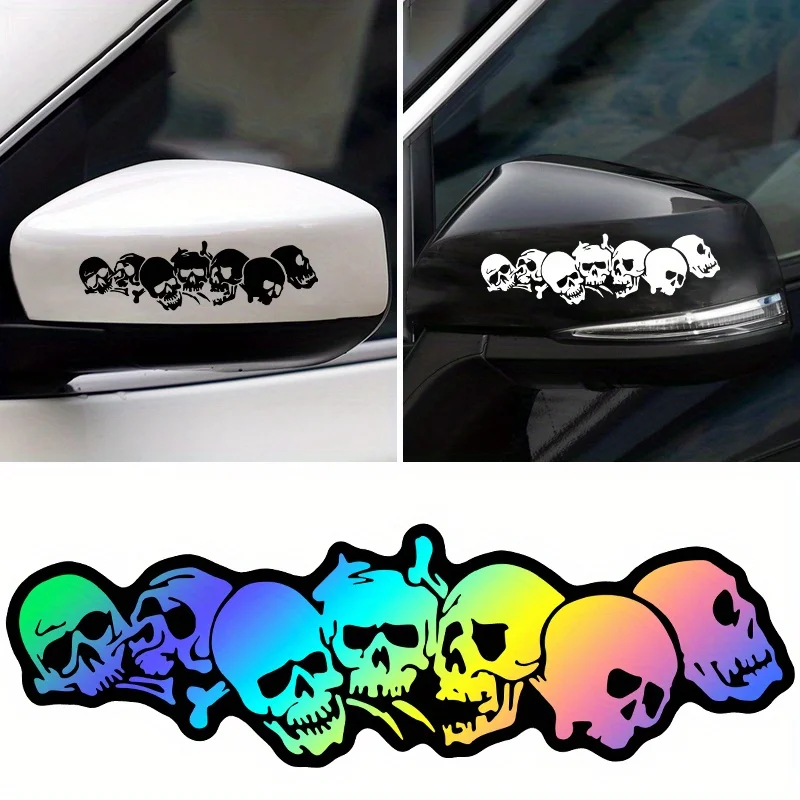 2Pcs Skull Rearview Mirror Vinyl Decals Waterproof Scratch Cover Stickers for Car Motorcycle Helmet Halloween Decoration