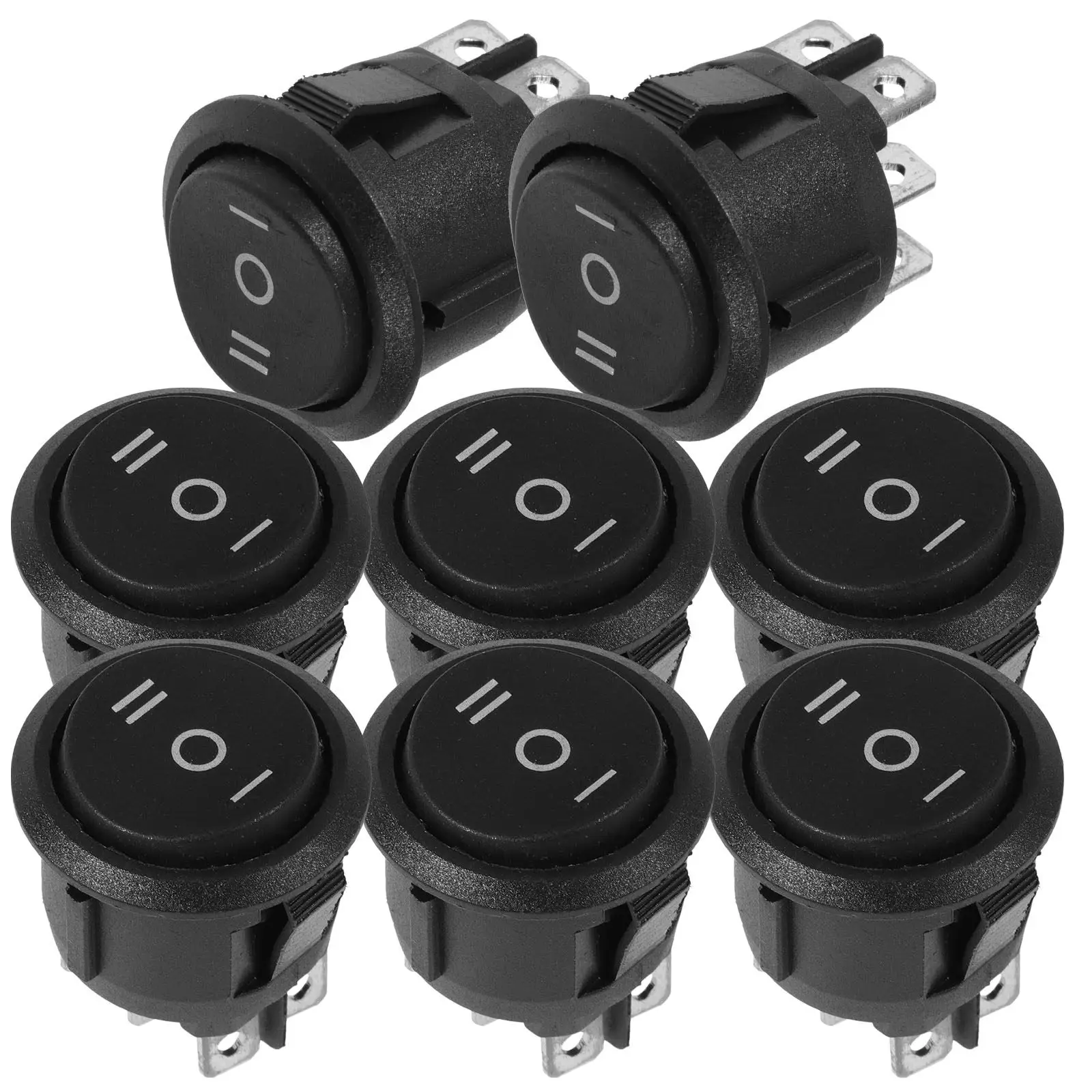 8Pcs Sleek Circular Toggle Switch 3 Position Rocker Type for Car Auto Marine Electronics Quick Install Stable Plastic
