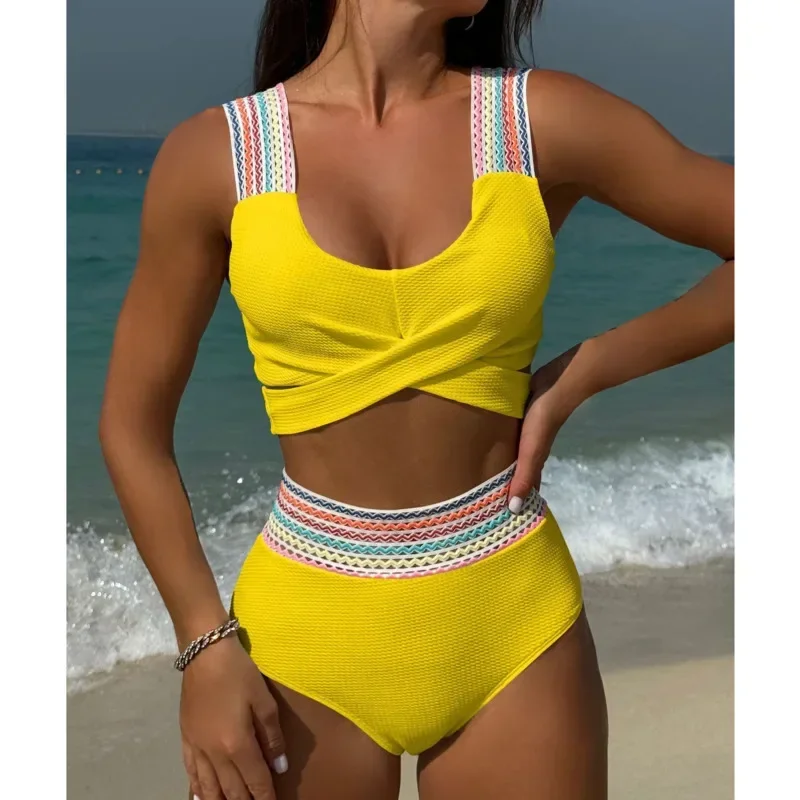 جديد مثير البيكينيات 2025 ملابس السباحة النسائية رفع الإناث ملابس سباحة حريمي الشاطئ لباس سباحة عالية الخصر مجموعة البكيني بركة الاستحمام