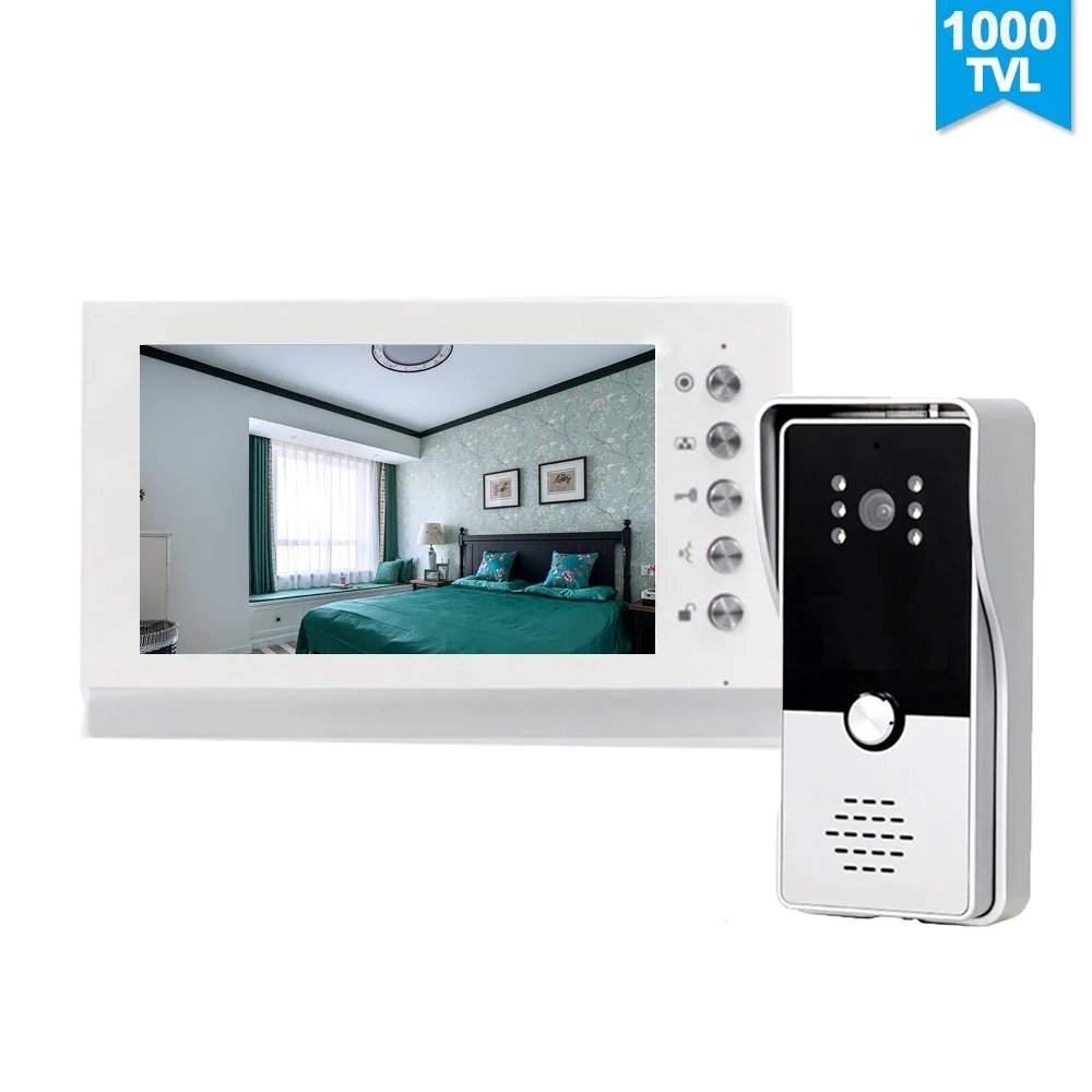 ใหม่ 7 นิ้วประตูวิดีโอโทรศัพท์ Doorbell Intercom ระบบกล้อง 1000TVL ปลดล็อค Talk กันน้ํา