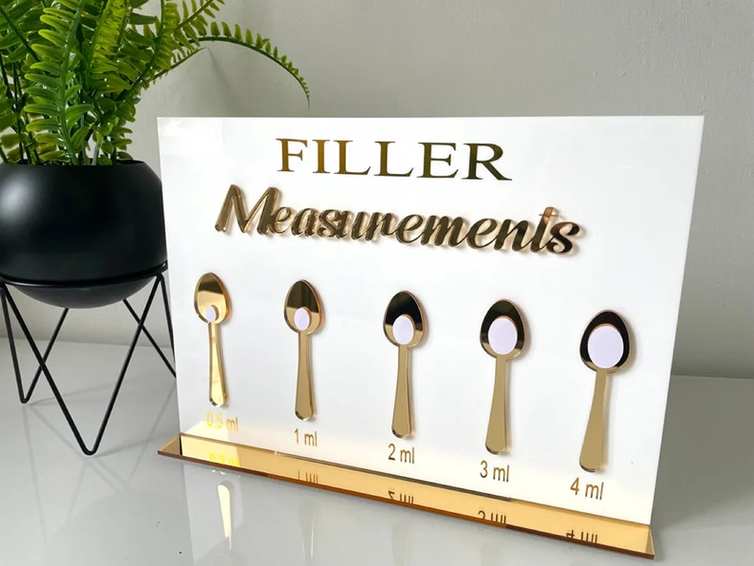 Filler Measurements Spoon Sign With Stand Spoon Filler Sign How Much Volume in Syringe Sign Lip Aesthetics Salon Botox Signs