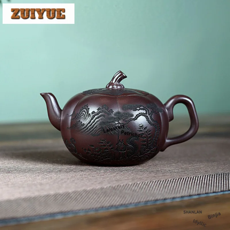 

250 мл Роскошные фиолетовые глиняные чайники Исин, горшок ручной работы с тыквой, необработанная руда, фиолетовый нефрит, золотой песок, грязевой чайник, китайский чайный сервиз Zisha