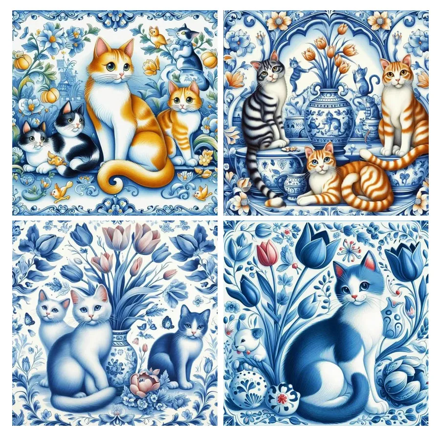 Diy Diamond Painting Retro Vase Cat Full Mosaic Embroidery Still Life Tulip Flower Rhinestone Picture Jewelry Cross Stitch Kits