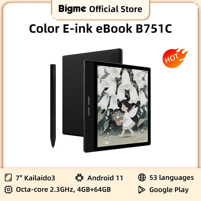 Libro electrónico BIGME B751C, libro eReader de tinta electrónica en color de 7 pulgadas, sistema abierto con sistema operacional Android 11, Google Play, 4 + 64 GB, tableta portátil para libros electrónicos