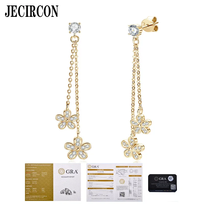 

JECIRCON S925 Sterling Silver Moissanite Earrings for Women Long Tassel Flower Ear Pendants Fashion INS Small Fragrance Studs