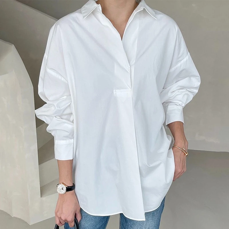 

Loose Casual Long Sve Ne irt Women's Pure Color Autumn Faion Versatile mat Sle Top by Liangliang Home