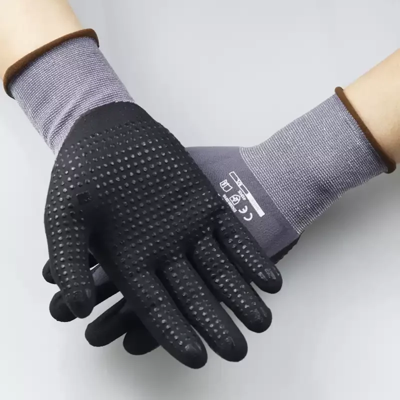 Gardening Work Gloves Nylon Spandex Super Grip Resistant Maxi High Flex Nitrile Micro Foam Dots Safety Mittens