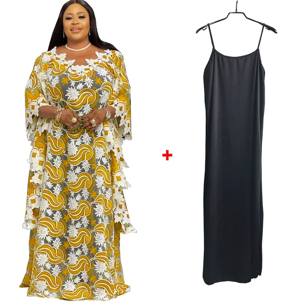 

2021 New African Guipure Lace Dresses For Women Ankara Dashiki Embroidery Maxi Robe Wedding Party Kaftan Abaya Plus Size Bubu