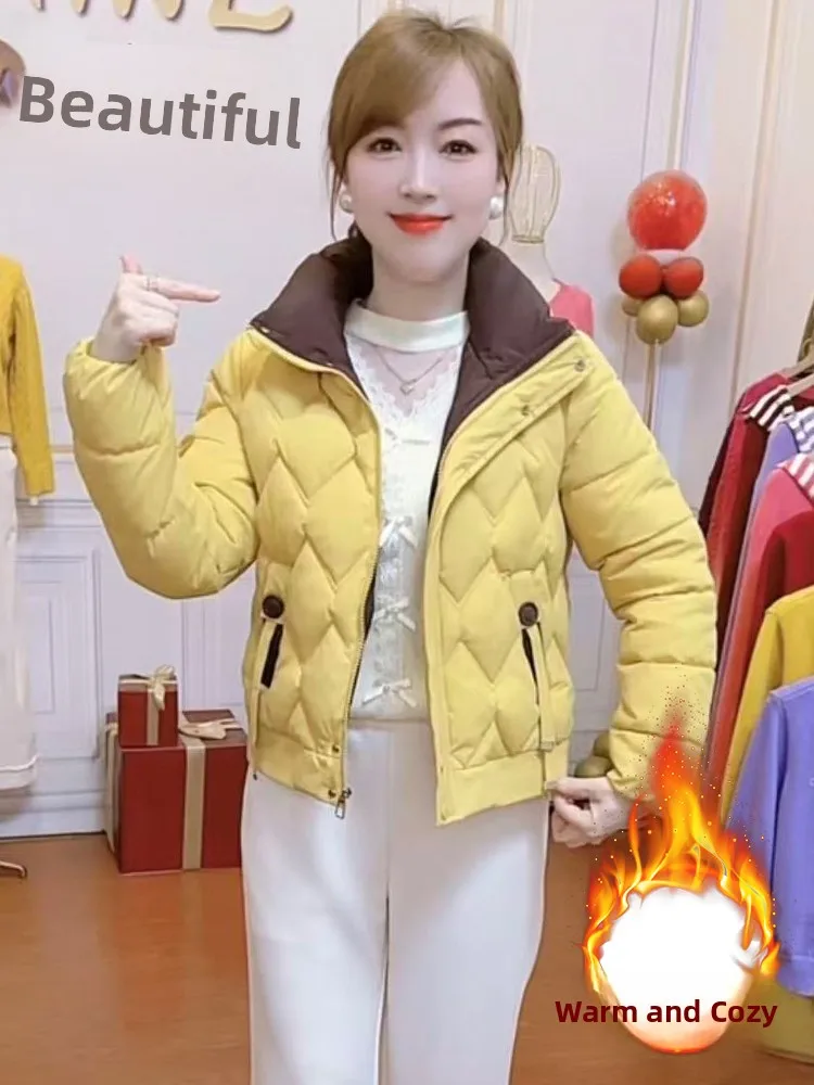 

Sli Unique Women's Fce Lined Thiened down Cotton Jaet ort Quilted Coat Korean Sle Loose Fit Pure Color Zipper