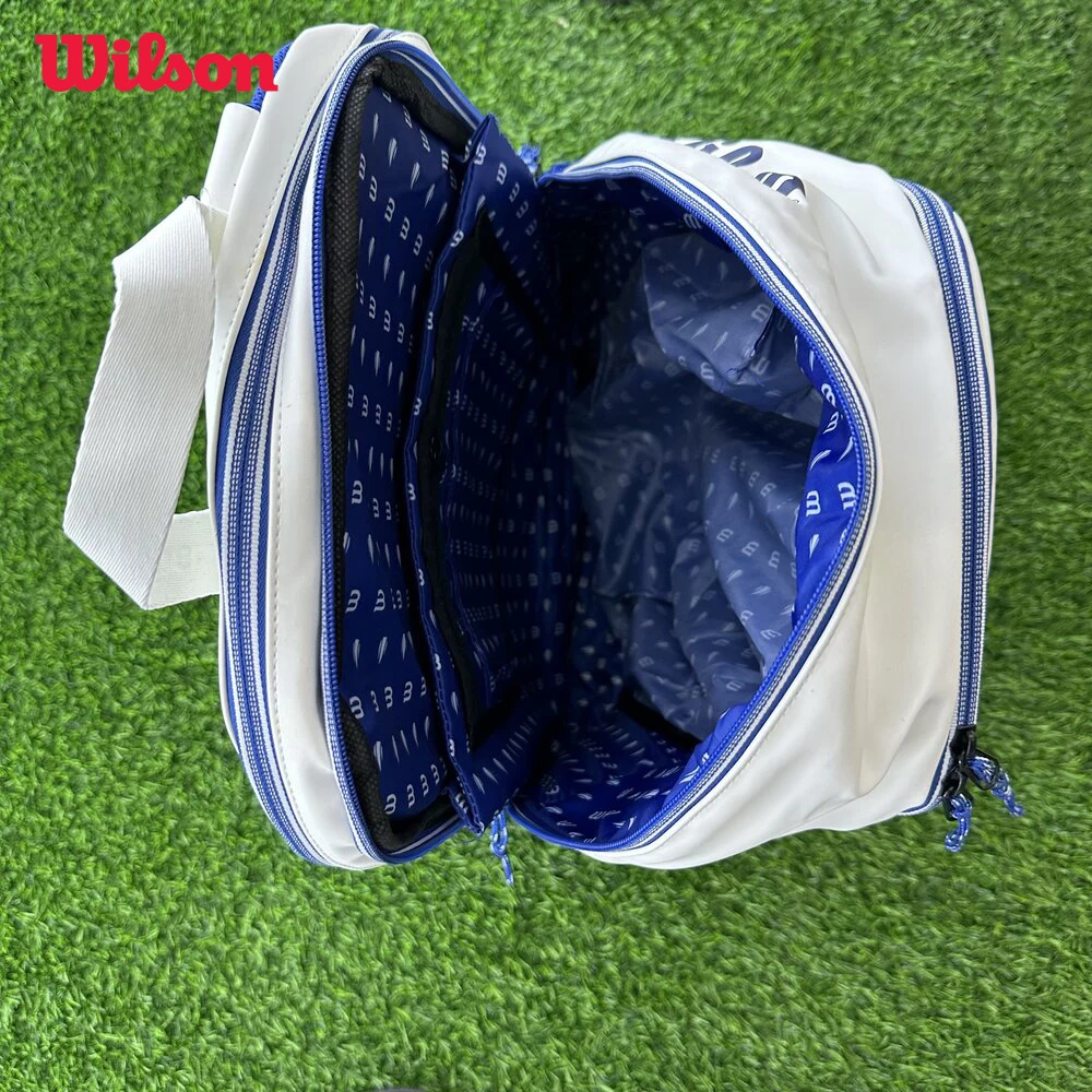 Wilson US Open Super Tour 2 Pack Racquets Bag Team White Blue Lightweight Racket Backpack Large Tennis Bag with Heat Insulation
