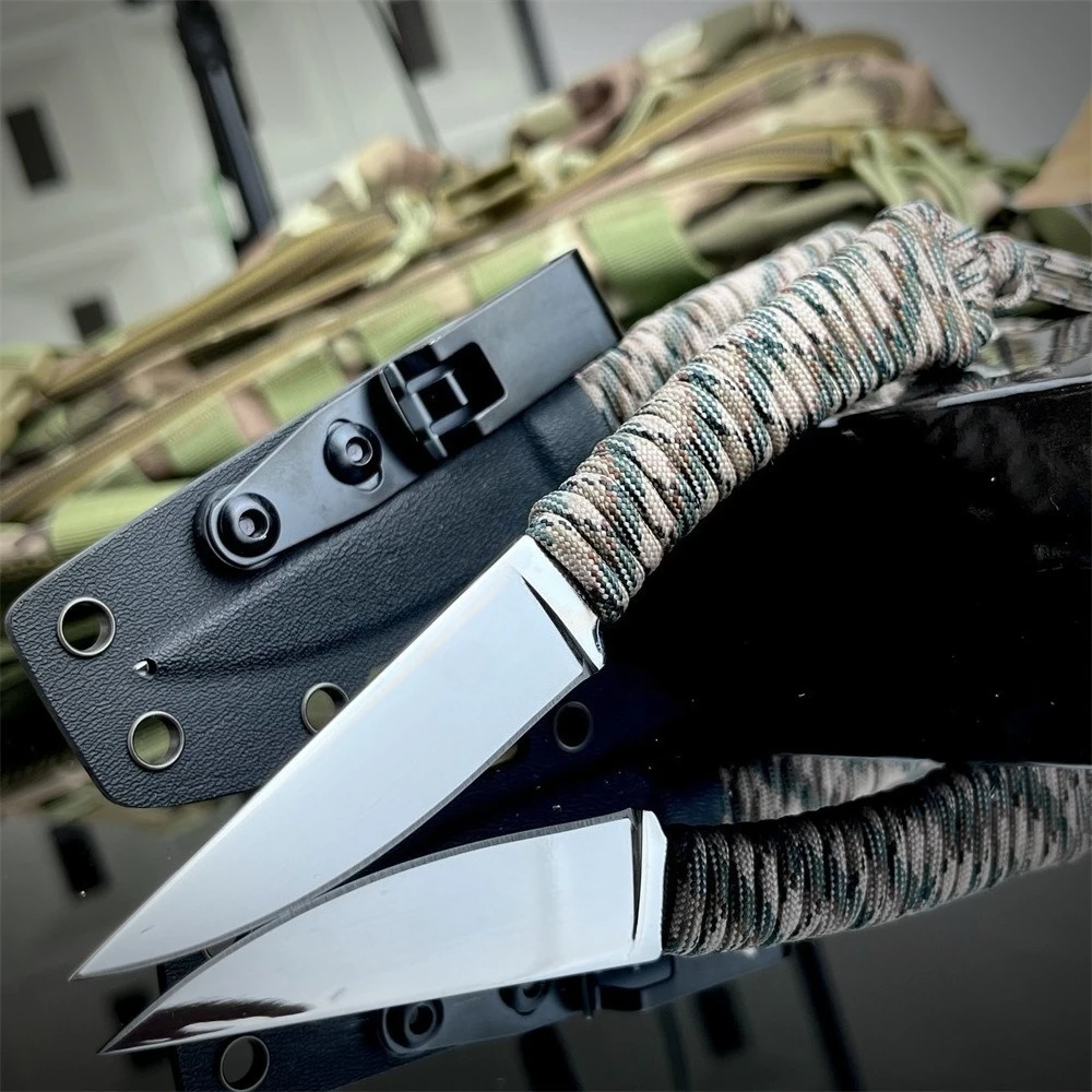 New Fixed Blade Knife Nylon Rope Handle 440c Blade Outdoor Camping EDC Straight Hunting Knife with Sheath