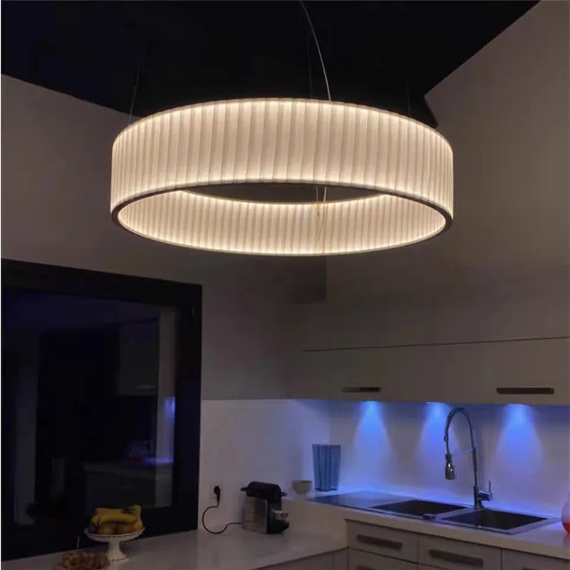 

Nordic Ring Pendant Light For Bedroom Home Decor Fabric Lamp Designer Dining Living Room Decoration Pleated Hanging Lighting