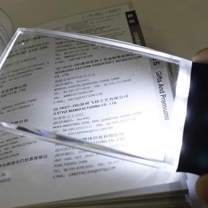 

20RC Pocket Rectangular Glass 2X Handheld Magnifier with 3 Bright LED Lights for Reading Newspaper Book Map