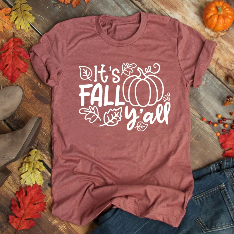 

It's Fall Y'all Vintage Clothes Hello Fall Shirt Funny Fall Graphic T Shirts Happy Fall Pumpkin Women Clothes Casual Tops L