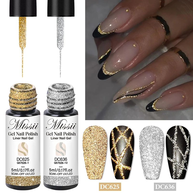 Juego de esmaltes de uñas en Gel con delineador de purpurina reflectante, línea de tracción, pintura de Graffiti a rayas, bricolaje, diseño de uñas francesas, 2/4/6 Uds.