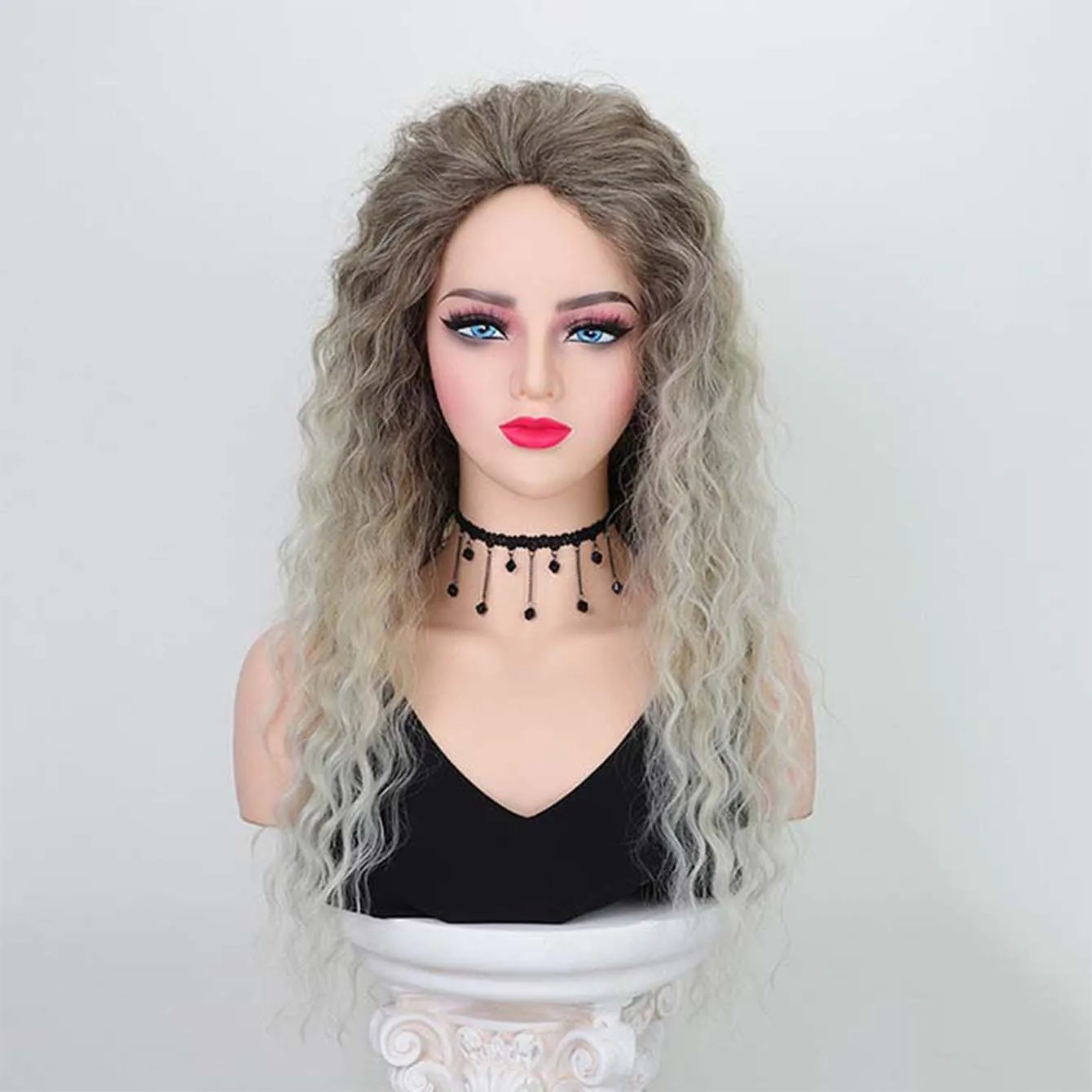 Synthetic Wig Long Water Wavy Ombre Gradient Blonde Wigs with Curly Hair for Women Heat Resistant Party Daily Hair