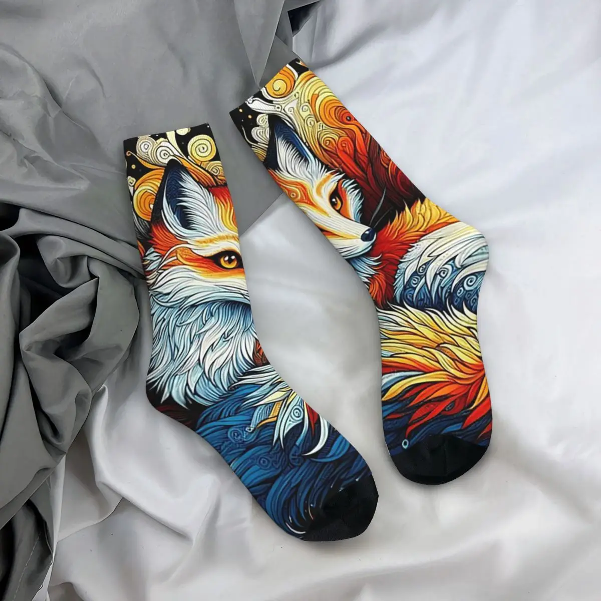 

Винтажные носки с изображением девятихвостой лисы, длинные носки в стиле хип-хоп для мужчин и женщин, подарки на День святого Валентина, подходят для любого сезона.