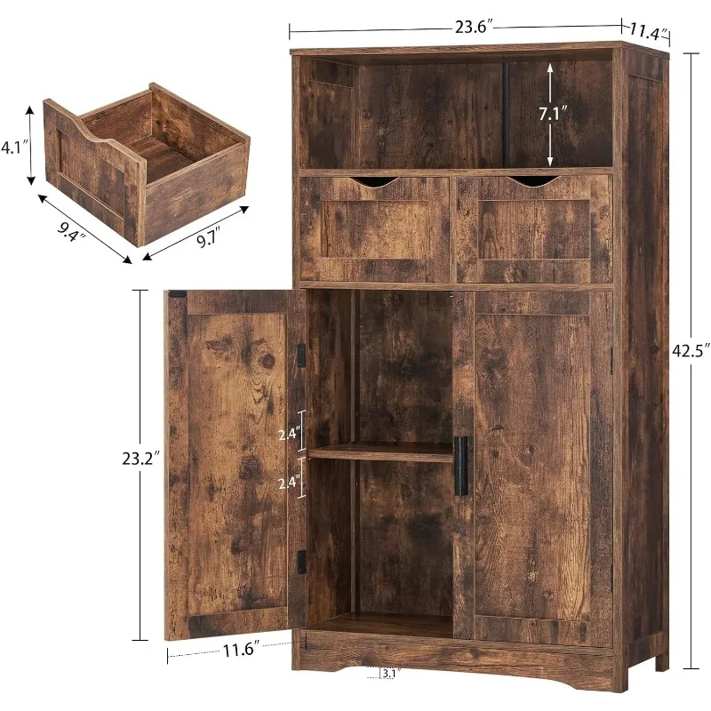 Storage Cabinet with 2 Drawers & Adjustable Shelves, Kitchen Storage Cabinet with Door, Cupboard