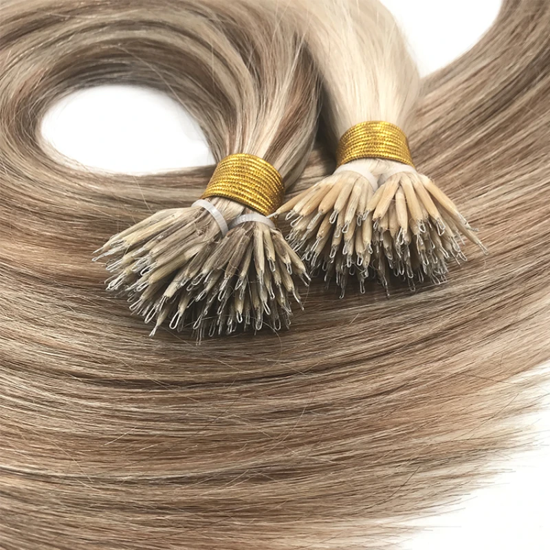 Extensões retas do cabelo humano, grânulos de Remy, extensão natural do cabelo, 0.8g, 1g, fios, 12 \