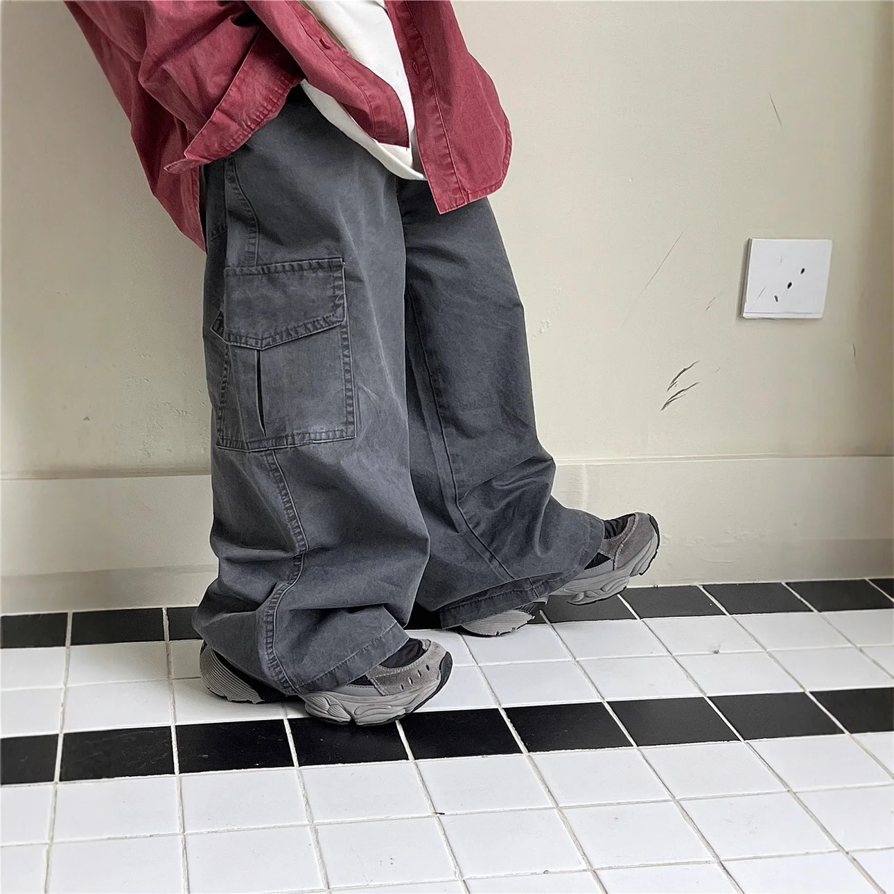 

Брюки для мальчиков, осень 2023, хлопковая стираная рабочая одежда, модная модная детская одежда в корейском стиле, темно-серые повседневные длинные брюки